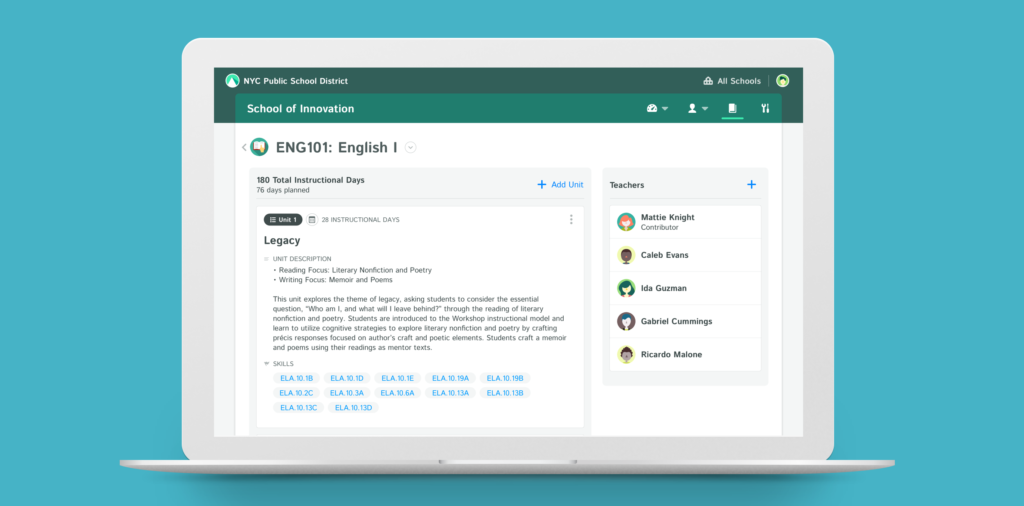 Dashboard for curriculum management software. Learn how a well-designed, responsive curriculum gives teachers an opportunity to help students connect with content in a meaningful way. 
