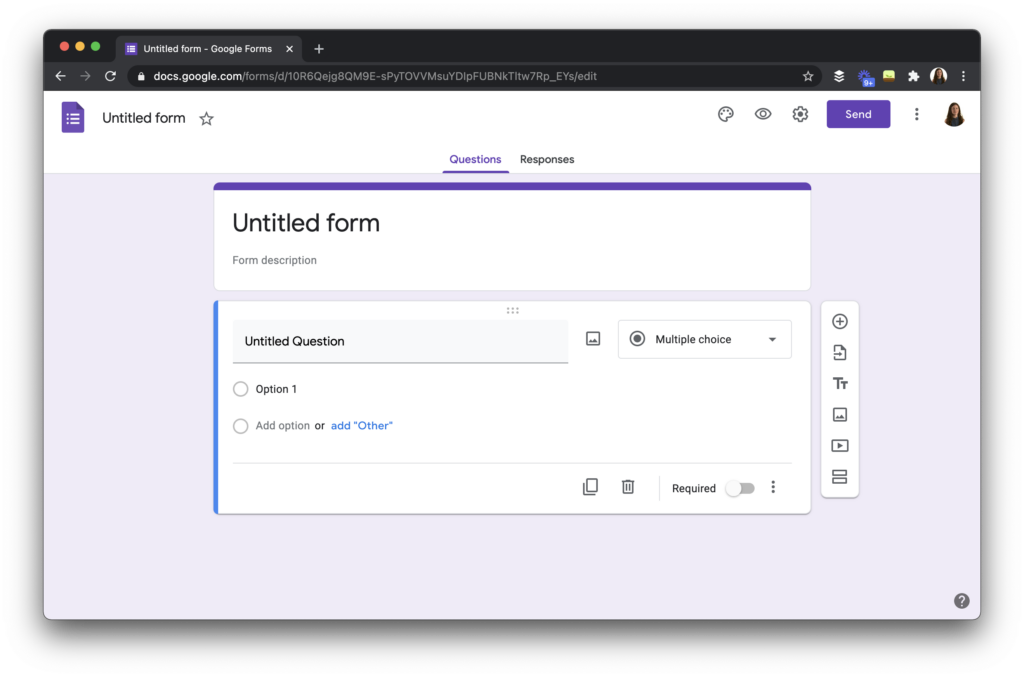 A blank template for Google Forms