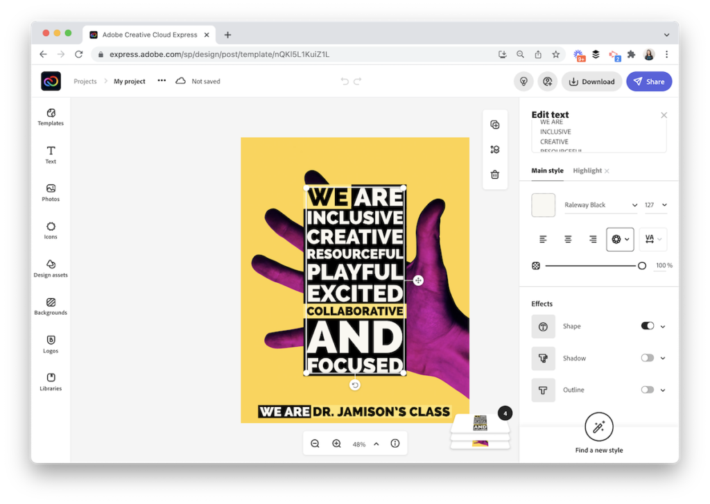 Join a creativity challenge for teachers and students with a template to make your own class norms poster using Adobe Creative Cloud Express.