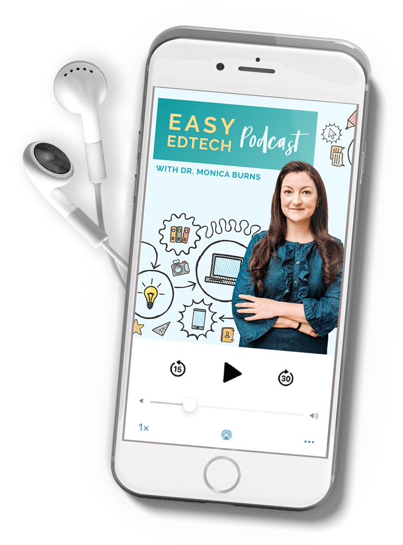 Phone playing the Easy EdTech Podcast with Dr. Monica Burns
