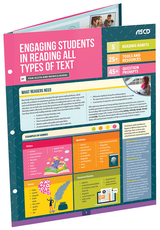Quick Reference Guide: Engaging Students in Reading All Types of Text, by Monica Burns