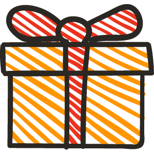 Striped orange gift box with red ribbon