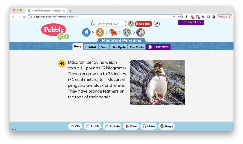 Math in Reading Activities from PebbleGo