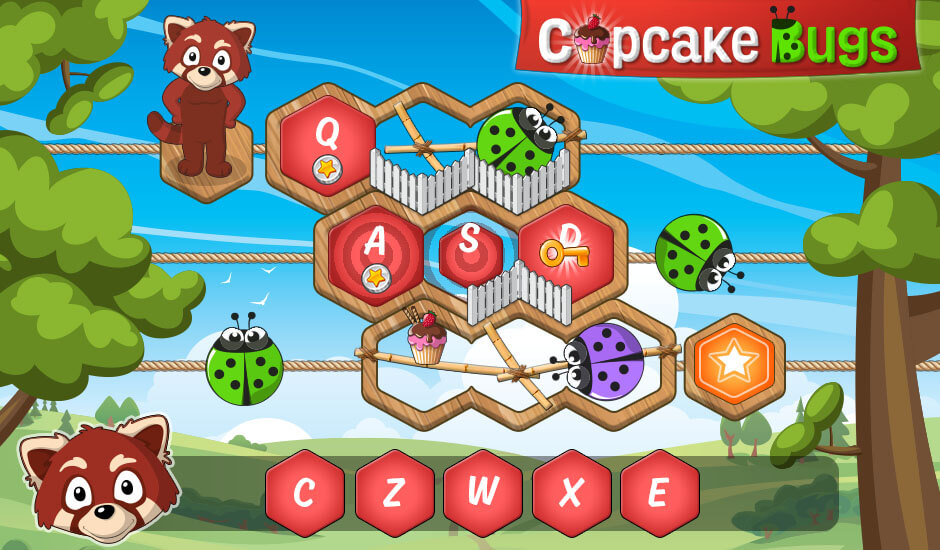 Screenshot displaying a colorful and engaging typing game from TypeTastic, designed to improve students' typing skills.