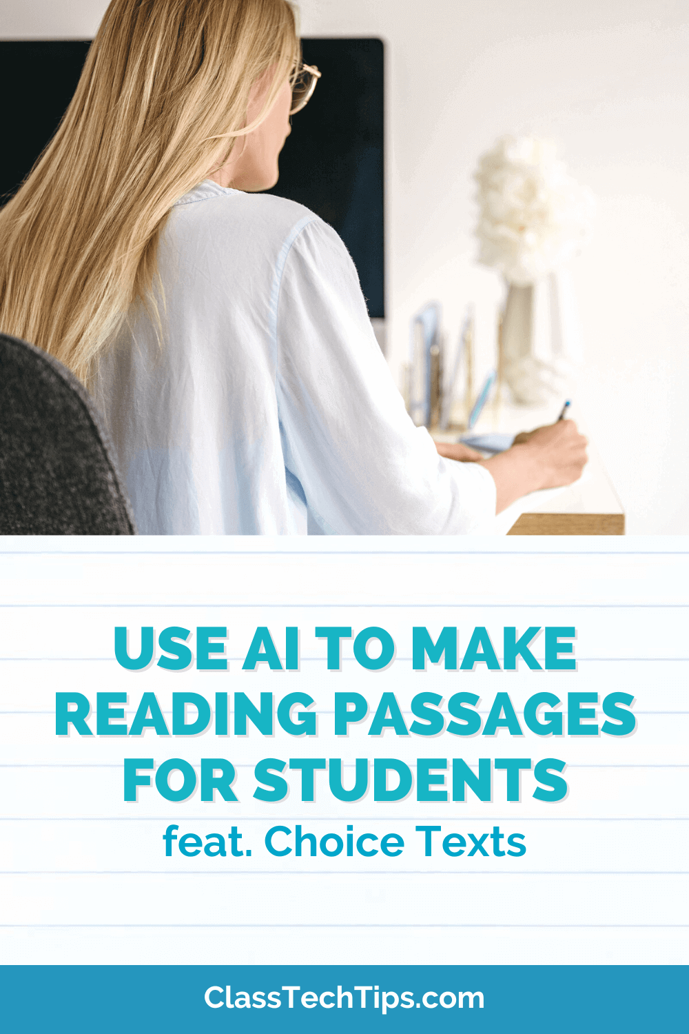 An educator exploring the AI-powered reading curriculum of eSpark's Choice Texts on a laptop.
