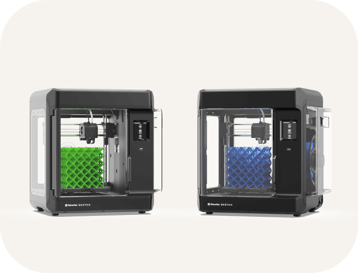 Image of MakerBot's 3D printer bundle featuring two printers, filaments, and educational materials tailored for classroom integration.
