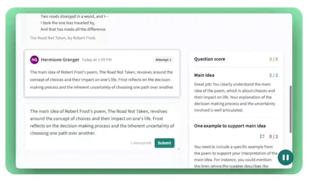 Science lab report on yeast and CO₂ receives instant AI-powered feedback, identifying variables and explaining results.