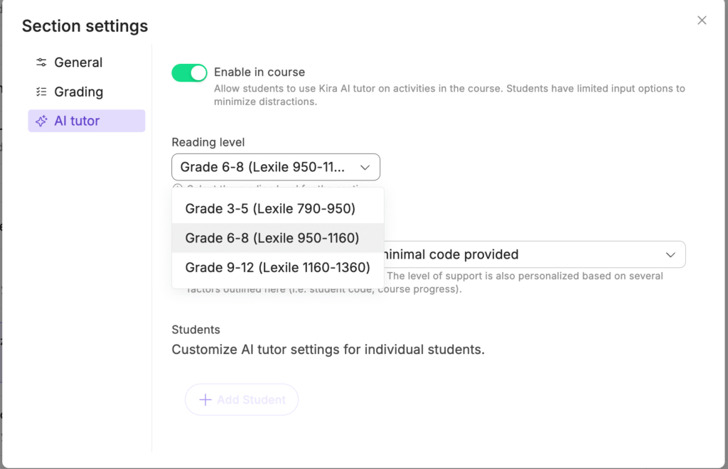 AI Tutor teacher controls
