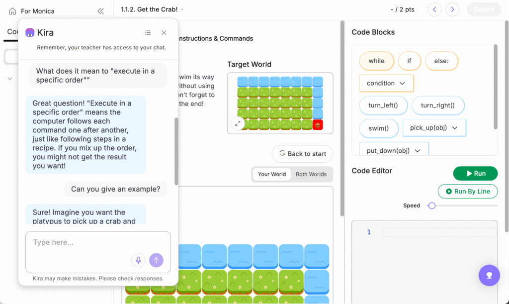AI Tutor conversation in student view.