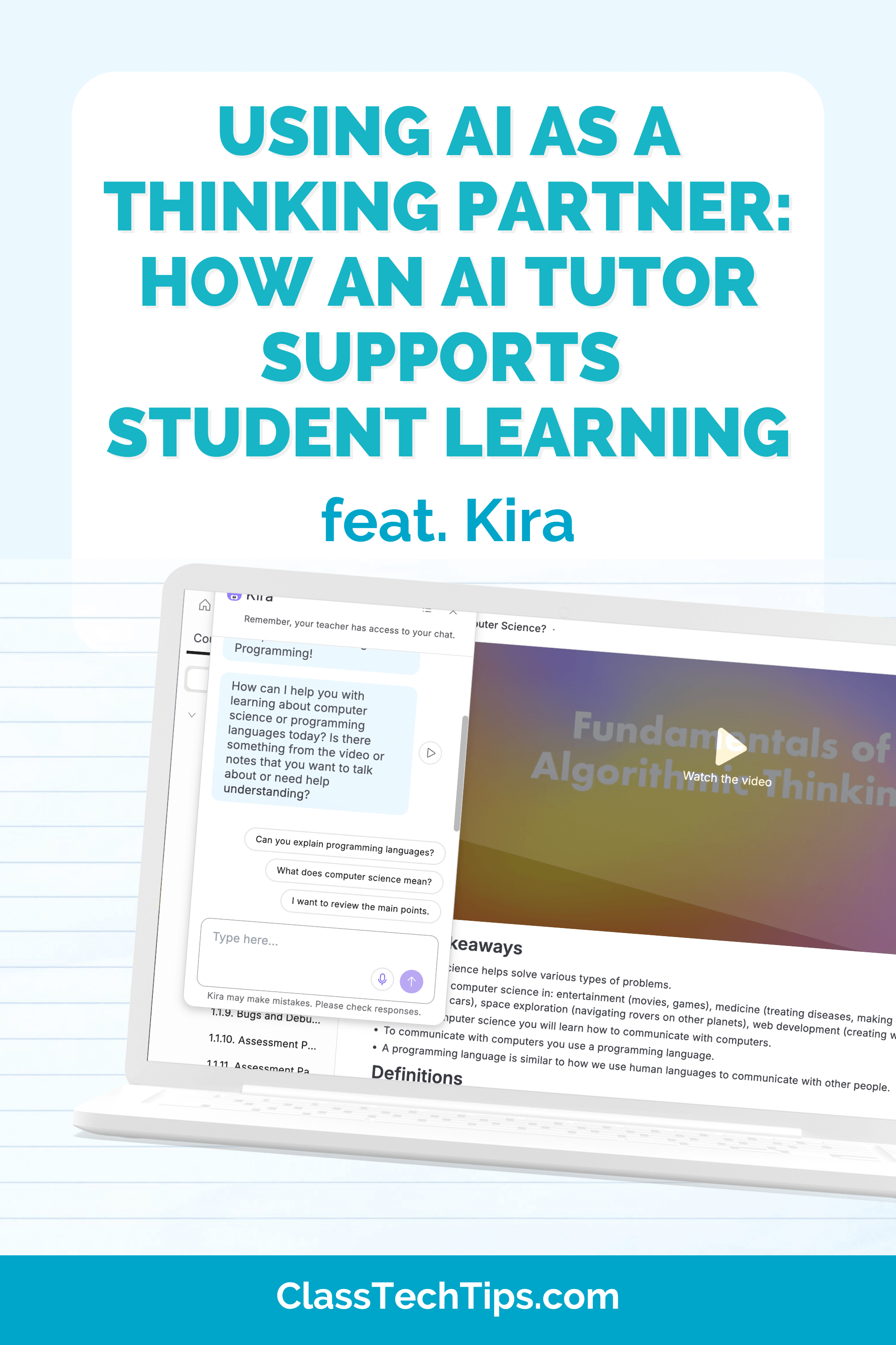 Blog header showcasing how Kira’s AI Tutor helps students build problem-solving and digital literacy skills through guided learning.