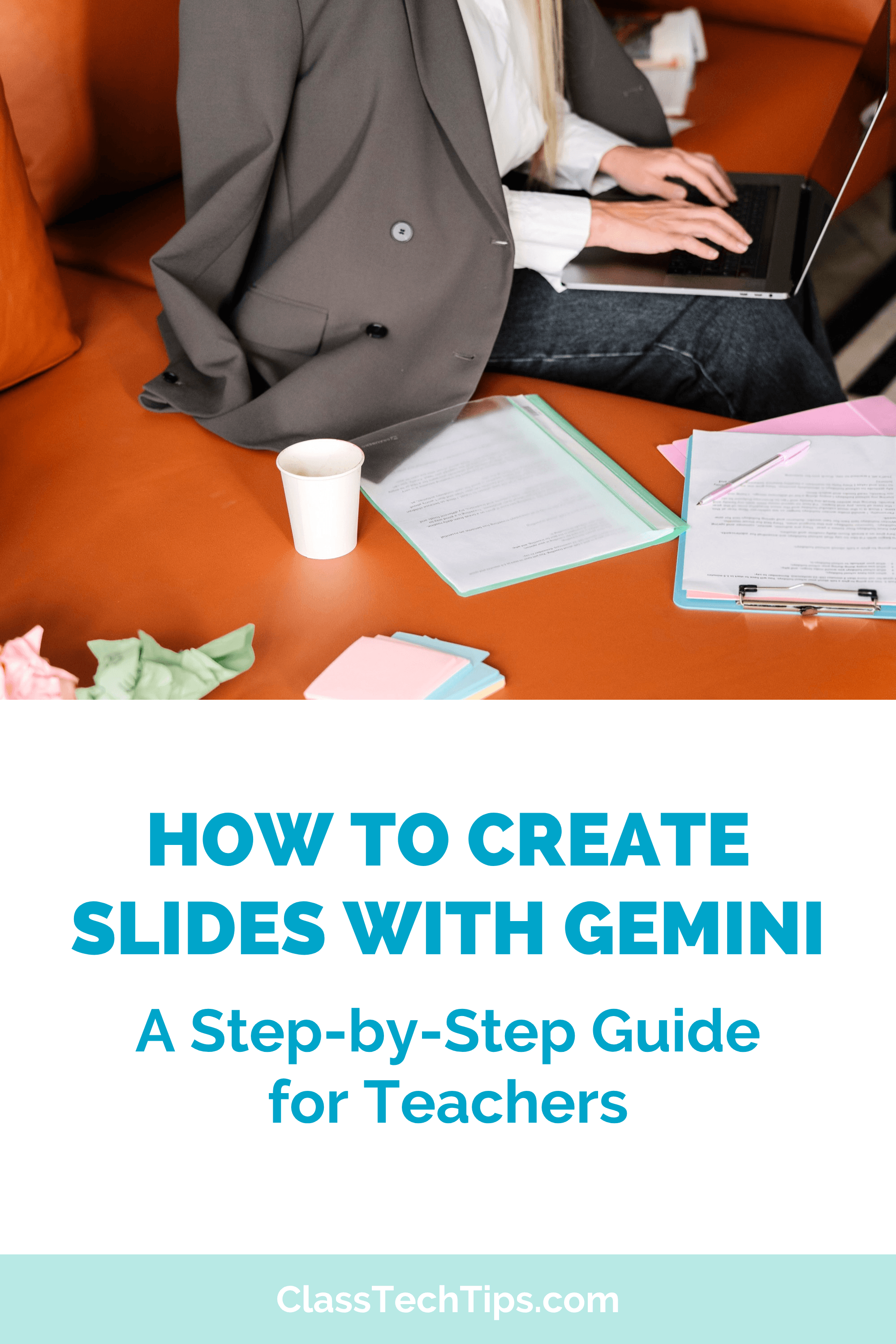 How to create slides with Gemini a step-by-step guide for teachers showing the Gemini interface and a slide deck on alliteration