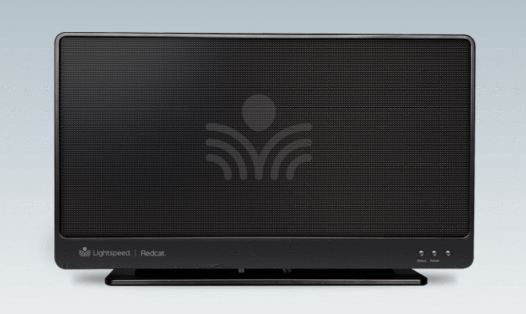 Lightspeed Redcat classroom audio system, a black flat-panel speaker with status and power indicator lights
