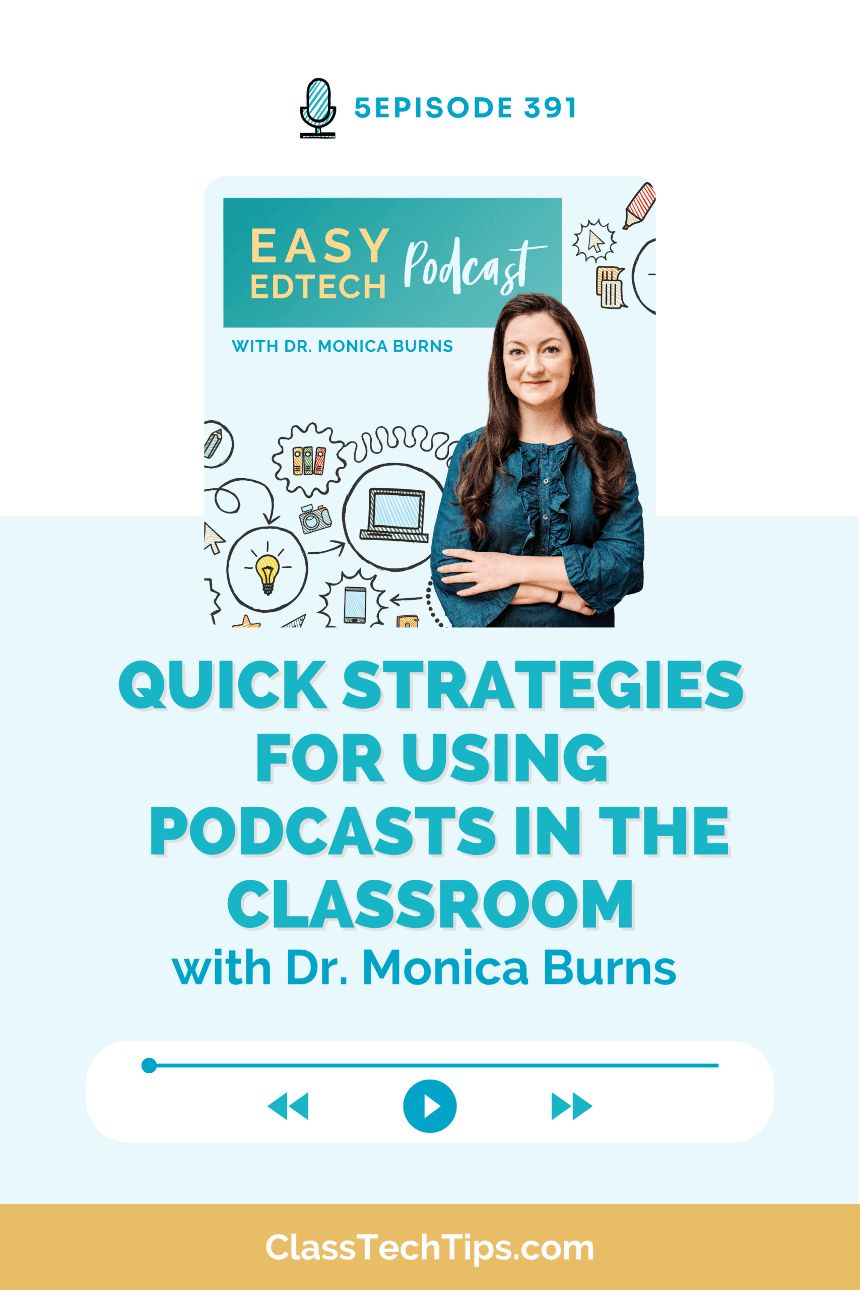 Easy EdTech Podcast graphic: “Quick Strategies for Using Podcasts in the Classroom,” featuring host Dr. Monica Burns.